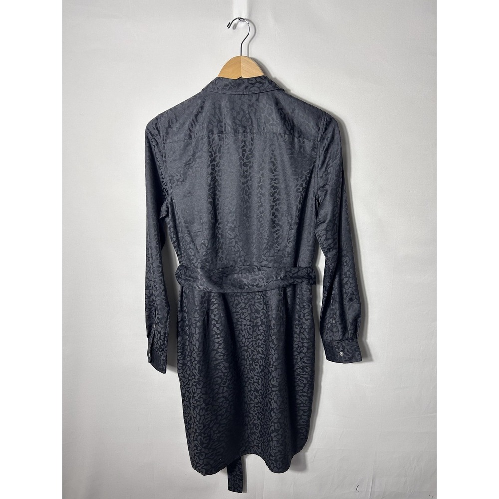 UNTUCKit Anna Shirt Dress Womens 6 Black Jacquard Animal Belted Long Sleeve - Picture 4 of 8